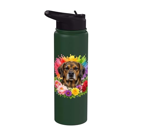 Colorful Bloodhound Flower Garden Rainbow Paint Splash Stainless Steel Insulated Water Bottle