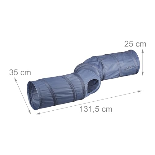 Relaxdays Katzentunnel, Faltbare Katzenröhre, S-Form, HBT: 25 x 131,5 x 35 cm, Spieltunnel, 4 Ausgänge, Polyester, grau