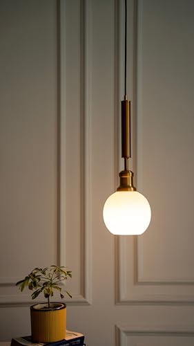 Image of Divine Trends Globe Hanging Pendant Light Antique Brass Finish with Frosted Milky White Glass | Hanging Lamp for Living Room | Pendant Ceiling Lamp - Pack of 1