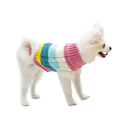 LAWKUL Dog & Cat Winter Sweater - Multicolor, Small & Medium Dogs & Cats - Acrylic, Striped, Crew Neck, Pull On, Christmas, Unisex, Modern, Pull Over, Machine Washable, 1 Count, 3 Pounds+