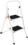 2-Step Folding Ladder, Portable Step Stool with Wide Anti-Slip Pedal, 330lbs Weight Capacity, Lightweight Foldable Ladder for Home, Kitchen & Outdoor Use, White