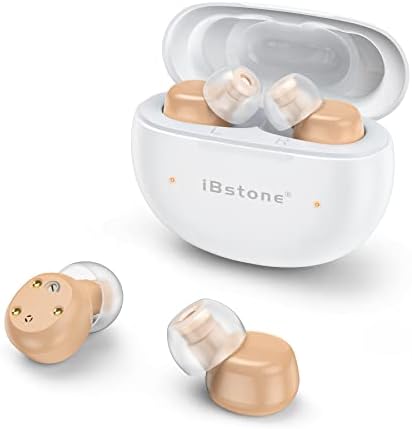 iBstone Rechargeable Hearing Aids for Seniors and Adults, Mini Completely-in-Canal Hearing Amplifier with Noise Reduction, Portable Charging Case for with 125hrs Backup Power, Pair
