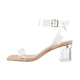 onlymaker Women's Elegant Open Toe Sandals Slingback Buckle Strap Lucite Heel Clear Band Ankle Strap