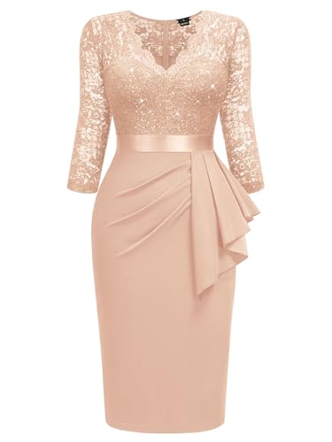Image of Miusol Women's Retro V Neck Floral Lace Ruffle Style Cocktail Party Dress