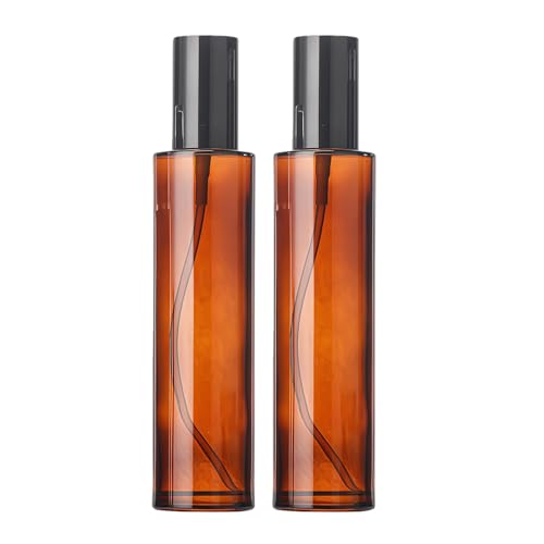 MZUU 2PCS 4oz Amber Glass Pump Bottles Empty Refillable Cosmetic Shampoo Container Great for Essential Oil Blends Lotions Liquid Soap Aromatherapy Bathroom Kitchen Travel