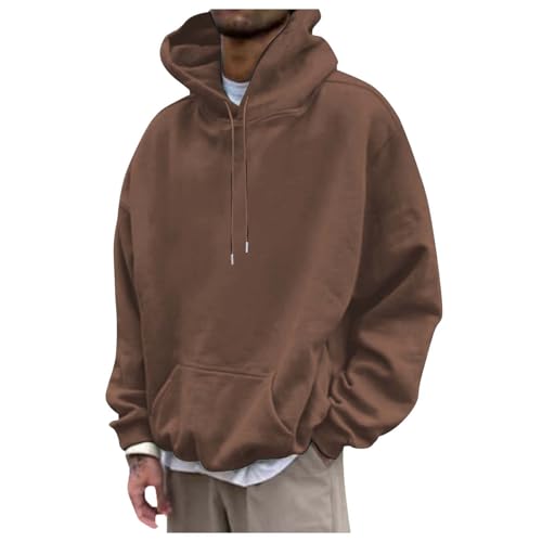 Generisch Felpa con cappuccio da uomo, tinta unita, a maniche