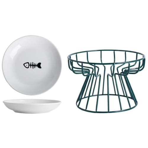 【ABYSTTI】猫犬のトールボウルトレイ 滑り止め 手入れ簡単 転倒防止 頸椎保護 食べやすい ペット用品 魚の骨 緑鉄フレーム