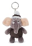 Der Schlüsselanhänger Elefant Amadou hat eine niedliche Bommelmütze auf. Die großen Elefanten Ohren sind mit hellem Plüsch kontrastiert. Durch die bestickten Augen schaut der kleine Elefant einfach putzig aus der Wäsche.