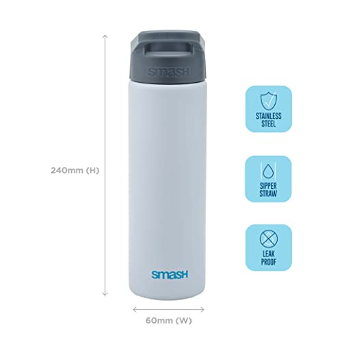 Smash Stainless Steel Drink Bottle with Sipper Lid with Straw, Grey, 750ml, 750 ml - Image 3