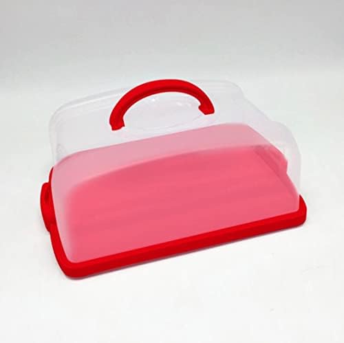Housold 33cm Handheld Red Square Cake Cover Cake Box with 2 Lockable Lids for Cakes Storage, Muffins, Donuts, Bread Slices, Desserts Easy to Carry Reusable Cake Box Travel Friendly (Pack of 1)