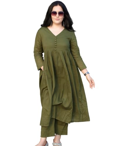 Anarkali Kurta Pant Set for Women Long Flared V-Neck Kurta | Office & Casual Wear | 3/4 Sleeve | But...