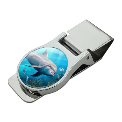 Coral Reef Dolphin Satin Chrome Plated Metal Money Clip