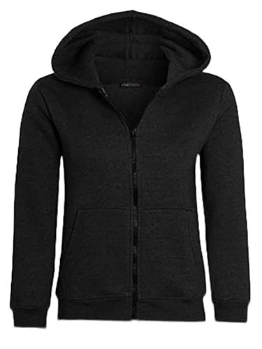 shelikes Kids Girls Boys Zipper Hoodie Unisex Zipper Top Jacket PE School Sweat Hoodie Casual Fashion UK Size 5-14 Years Black