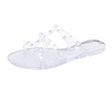 OMGard Womens Studded Sandals Jelly Shoes Ladies Clear Ladies Jellies Flat Size 8, Woman Summer Beach Slides with Rivets Dressy Crystal Slippers Slip On