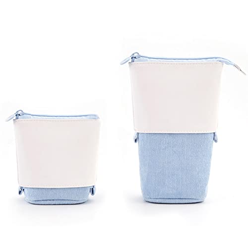 Estuche para lápices de dibujos animados, gato, gran capacidad, de lona, para estudiantes, adolescentes, niñas, adolescentes, adolescentes, estudiantes de escuela o adultos, Pana Azul Claro Cover