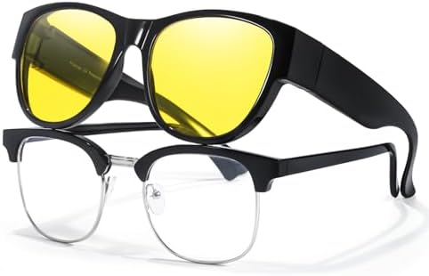LVIOE Night Vision Glasses for Driving Fit Over Glasses for Women Trendy Oversized Anti Glare Polarized Yellow Lens LN7511