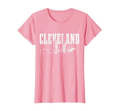 Cleveland Ohio Skyline Pride Vintage Cleveland T-Shirt, Women, Pink, Small
