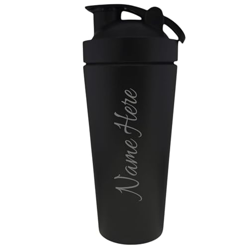 1stclassgifts [Custom] Personalised Engraved Large Name Protein Shaker Bottle 739ml 25oz Selection Of Colours (Black)