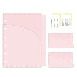 Mogoostry A7 Cash Envelope Double-Pocket 6 Holes A7 Binder Pocket with Index Divider Tabs Loose Leaf Pink PP 4-Tab Planner Divider Pockets Inserts for Journal Budgeting Binders