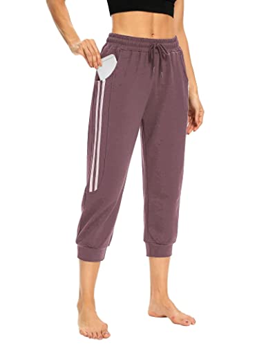 Kaidi Women's Sweatpants Capri Pants Comfy Loose Athletic Running Workout Pants Lounge Joggers Pants With Pockets (M, Dusty Rose) #TOP3