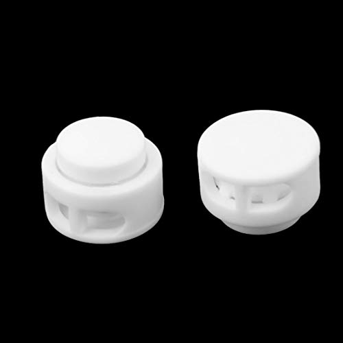 sourcing map 10stk.Kordelstopper Kordelklemme Plastik Federstopp Doppel Löcher Lanyard Kabelschloss Ende Verbinder Weiß