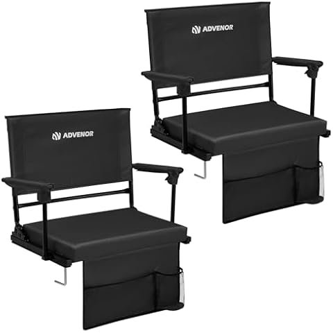 ADVENOR Portable Stadium Seat with Back Support for Bleacher -2 Pack,17.3‘’ Wide, Adjustable 6 Reclining Position, Thick Padded Cushion Ideal for Basketball Soccer Sport Events (2, Black, Regular) Cover