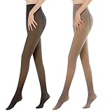 Vertvie Strumpfhose Damen Thermostrumpfhosen Verdickte Fleece Gefütterte Leggings Durchscheinende Fake Gefälschte Plüschstrümpfe Pantyhose Blickdichte Winterleggings(200g+300g,schwarz+kaffee)