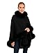 Cape-3-Ply Thick Cashmere Cape Coat with Fox Fur Trim for Women-Poncho-shrug-blanket-ruana-caplet-coat-cashmere cape