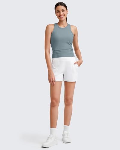 Image of G4Free Workout Tank Tops for Women Slim Fitted Racerback Ribbed Athletic Gym Yoga Tanks Summer Casual