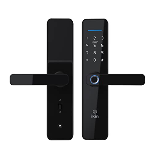 Image of IKIN Smart Door Lock for Your Homes | Max | Digital Lock for Main Doors | 6- Way Unlocking | Fingerprint | Mobile App | RFID Access | OTP Access | Pincode | Mechanical Key | Biometric Lock (Black)