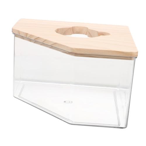 LOLIPPYY Transparenter Hamster Sandbad Container aus Acryl mit Stabilem Holzdeckel Kleines Haustier Sandbad für Hamster Meerschweinchen Chinchilla Langlebiges Leichtes Sandbadehaus mit