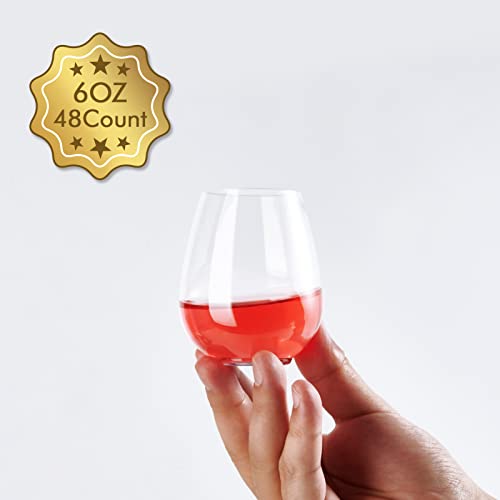 Focusline 48 Pack Plastic Wine Glasses Stemless, 6 Oz Mini Crystal Clear Plastic Shot Glass Small Disposable Cups For Whiskey And Liqueurs, Ideal For Halloween, Thanksgiving, Christmas #TOP6