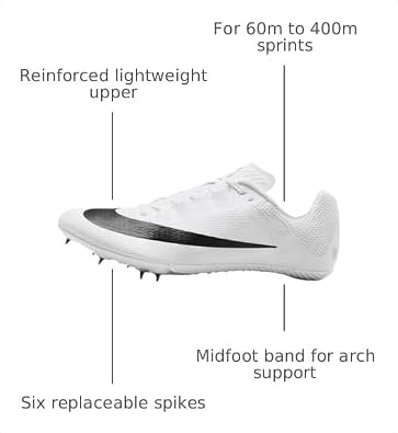 Nike Zoom Rival Sprint Track & Field Sprinting Spikes, White/Black-Metallic Silver, 12.5
