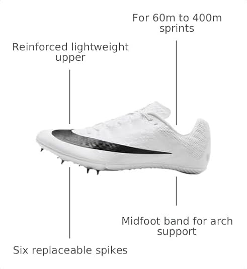 Nike Zoom Rival Sprint Track & Field Sprinting Spikes, White/Black-Metallic Silver, 12.5