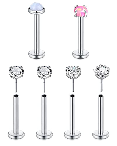 Longita 16G Threadless Piercing Oreja Tragus 10MM Labio Stud Acero Inoxidable Diamante CZ Ópalo Inlaid Lip Anillo Lip Labret Helix Joyas Cover