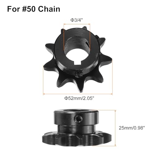 Image of uxcell #50 Chain Roller Sprocket B Type, 3 /4 inch Bore 9 Tooth Single Strand Chain Sprocket, Carbon Steel, Keyway with Set Screws