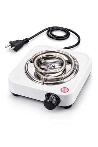 Image of Single Burner Electric Coil Hot Plate, White, Portable Countertop Stove with Adjustable Temperature Knob