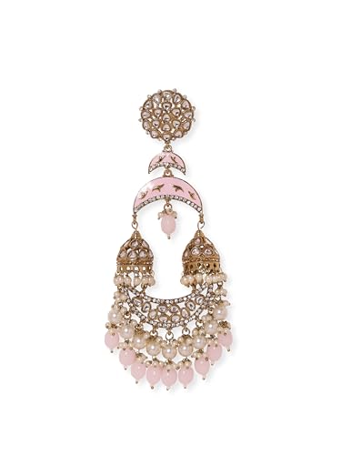 Image of Rubans Long Jhumka Earrings with Ear Chain Pearl Beaded Traditional Wedding Jewellery Gift for Women & Girls