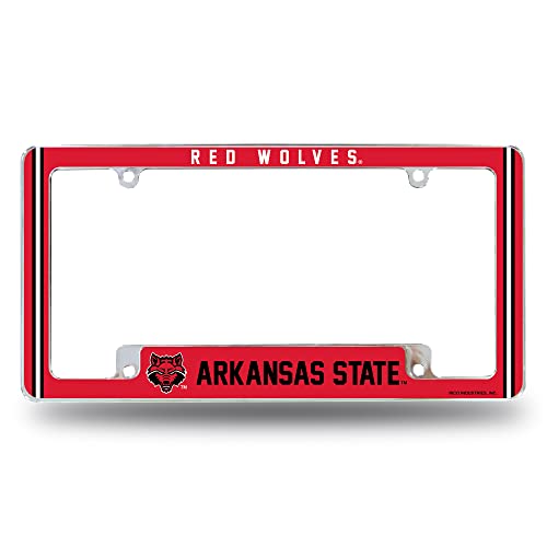 Rico Industries NCAA Arkansas State Red Wolves Alternate 12" x 6" Chrome All Over Automotive License Plate Frame for Car/Truck/SUV