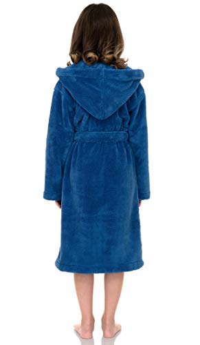 TowelSelections Big Girls’ Robe, Kids Soft Plush Hooded Fleece Bathrobe Size 8 Delft