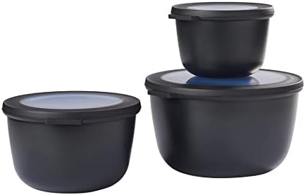 Mepal  Multi Bowl Cirqula 3-Piece Set  Food Storage Container with Lid - Suitable as Airtight Storage Box for Fridge & Freezer, Microwave Container & Servable Dish - 350, 750, 1250ml - Nordic Green