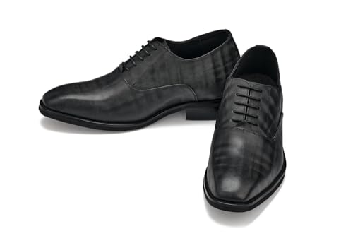 CALTO Men's Invisible Height Increasing Elevator Shoes - Black Micro-Perforated Leather Lace-up Formal Dress Oxfords - 3 Inches Taller - Y3520 - Size 12 D(M) US4