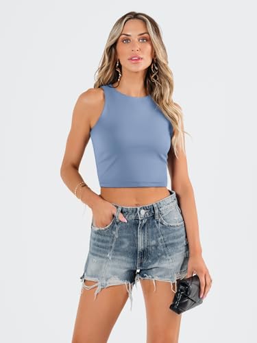 Image of EFAN Women's Double Lined Racerback Crop Tank Top | High Neck Slim Fit Sleeveless Workout Top, No-Bra Essential for Gym, Yoga & Going Out