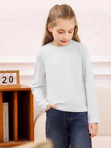 Girls Long Sleeve T-Shirts Soft Basic Crewneck Tees for Kids Everyday Casual Tops White 130 — view 4
