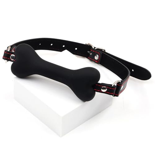 Image of Leather Restraints Ball Mouth Plug Silicone Bondage Ball Gag Dog Bone Mouth Gag Black Pet Bone Bite Ball Gag Bondage Silicone Restraint Slave SM Game for Lover Couple (D02)