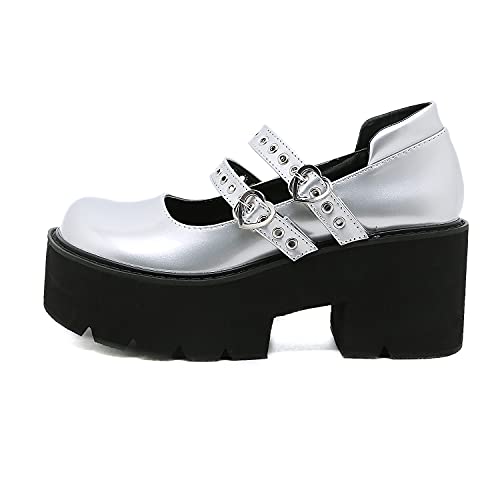 Womens Chunky Platform Mary Jane Shoes Block High Heels Patent Round Toe Ankle Strap Pumps Goth Shoes4