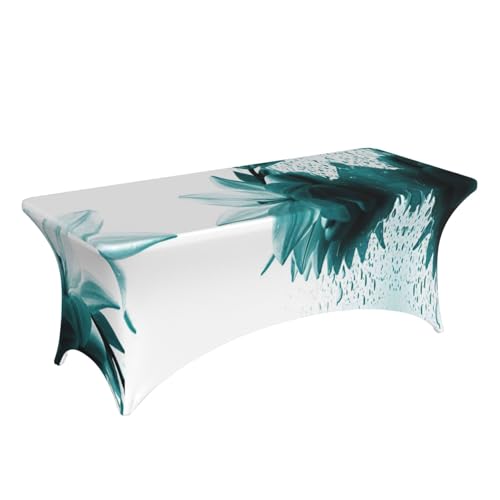 Nappe extensible élasthanne 1m80 imprimé lys bleu sarcelle pour table de buffet