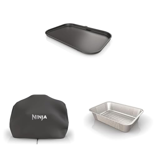 Ninja XSKGRIDLXL Woodfire Premium Griddle Plate & XSKCOVERXL Woodfire Premium Grill Cover Pro & XSKTRYLRXL Woodfire Large Grease Tray Liners