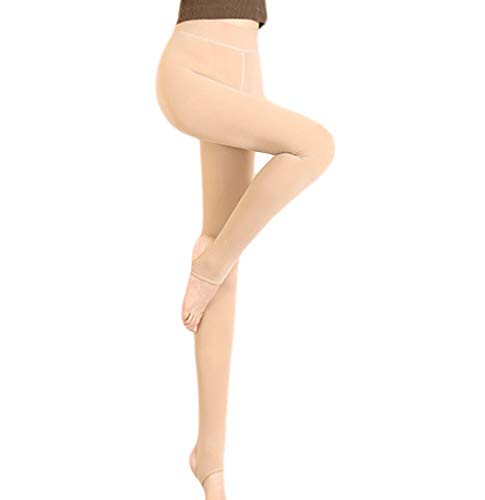 Romastory Women's Winter Warm Stretchy Thermal Leggings Pants Fleece Lined Tights, Footed-khaki, S-M
