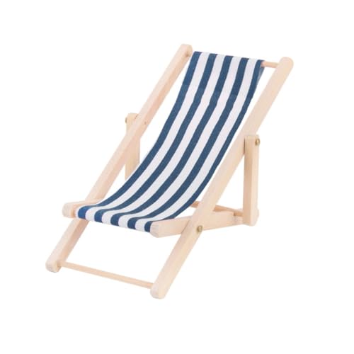 CHICAMPERA ミニチュアチェア ミニチュアデコレーションオーナメント ベビーキャンプチェア ミニデッキチェア ドールハウス用 キッズアクセサリー 木製 布張り ブルー 1:12スケール 手作り コレクション プレゼント